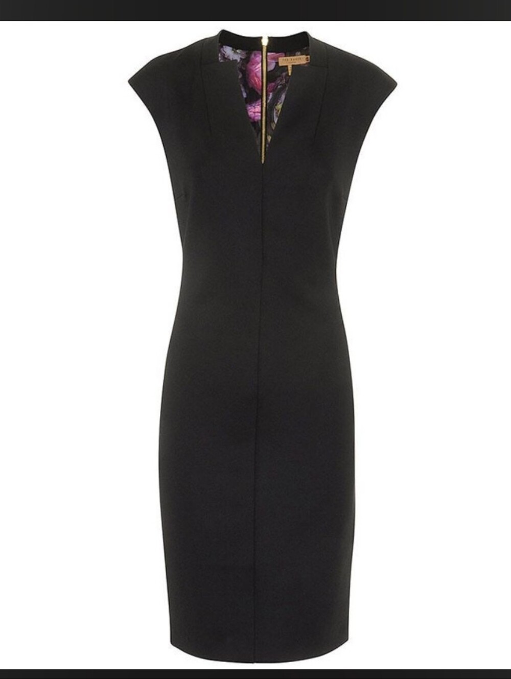 Nwot Ted Baker Neoprene Suit Dress Black V-Neck Bodycon Midi Size US Minimalist